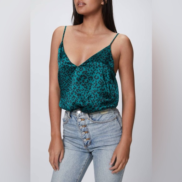 Cami NYC The Olivia Silk Charmeuse Camisole Womens XS Green Leopard Print - Picture 1 of 15